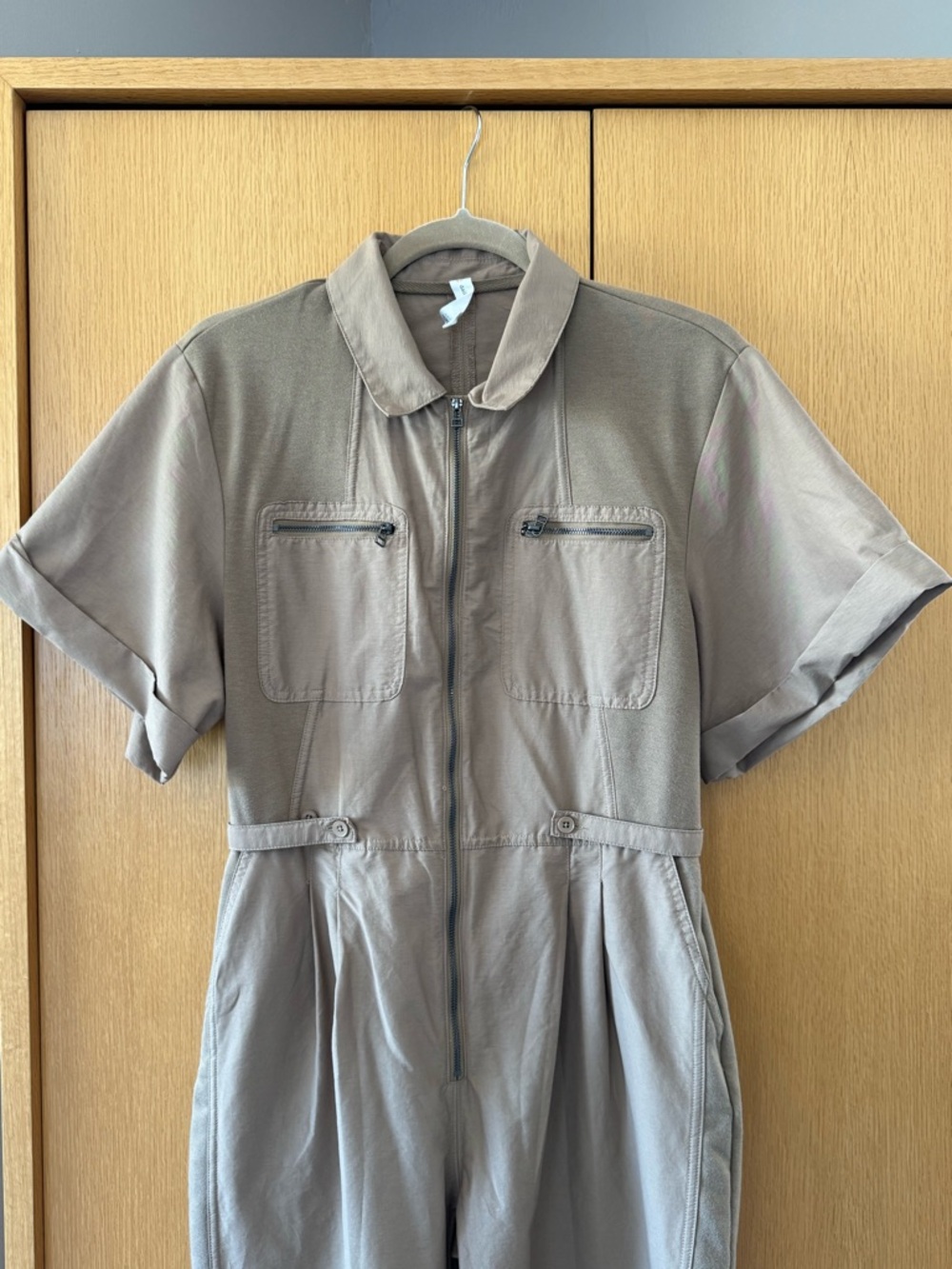 Taupe Short-Sleeve Utility Jumpsuit - Picture 4 of 5